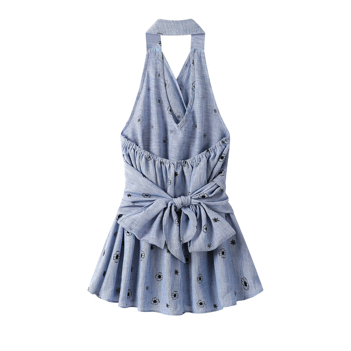 Blomstrete Halter Neck Midje Bånd Sommerkjole 