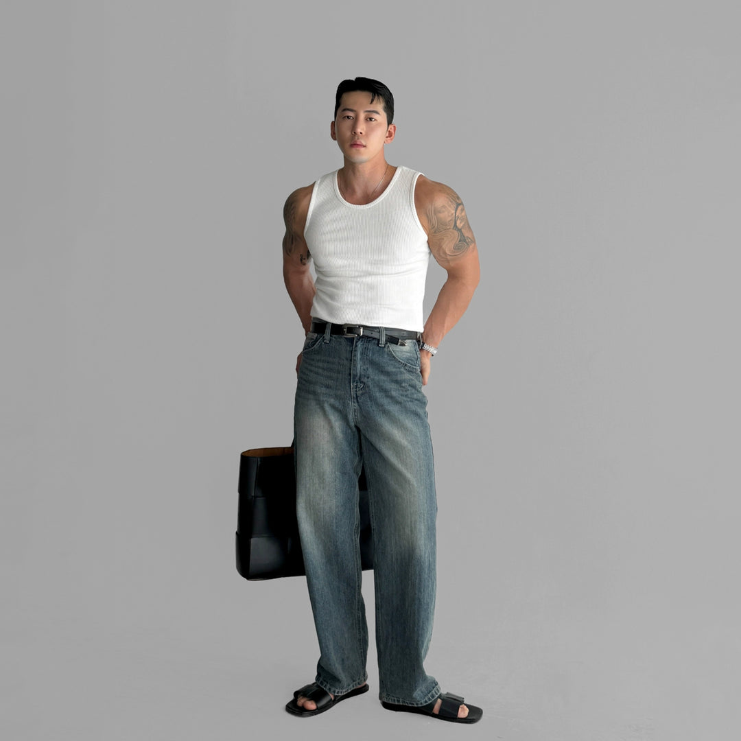 Rippstrick Stretch ärmelloses Muskelshirt 