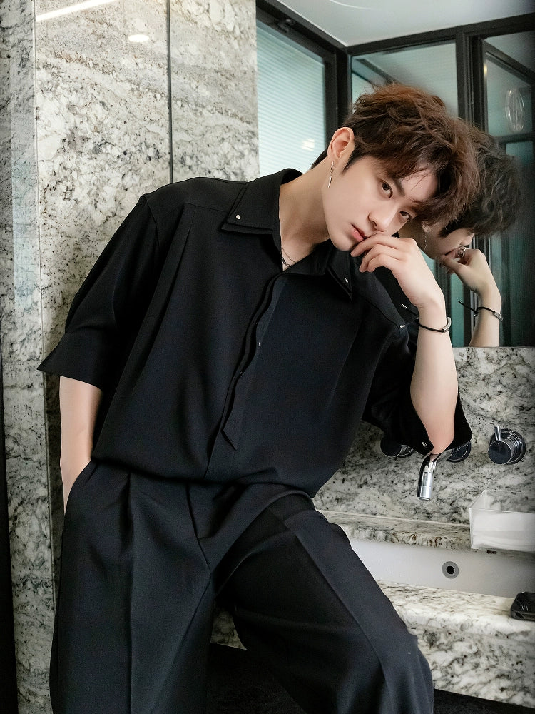 Double Collar Short Sleeve Casual Shirt