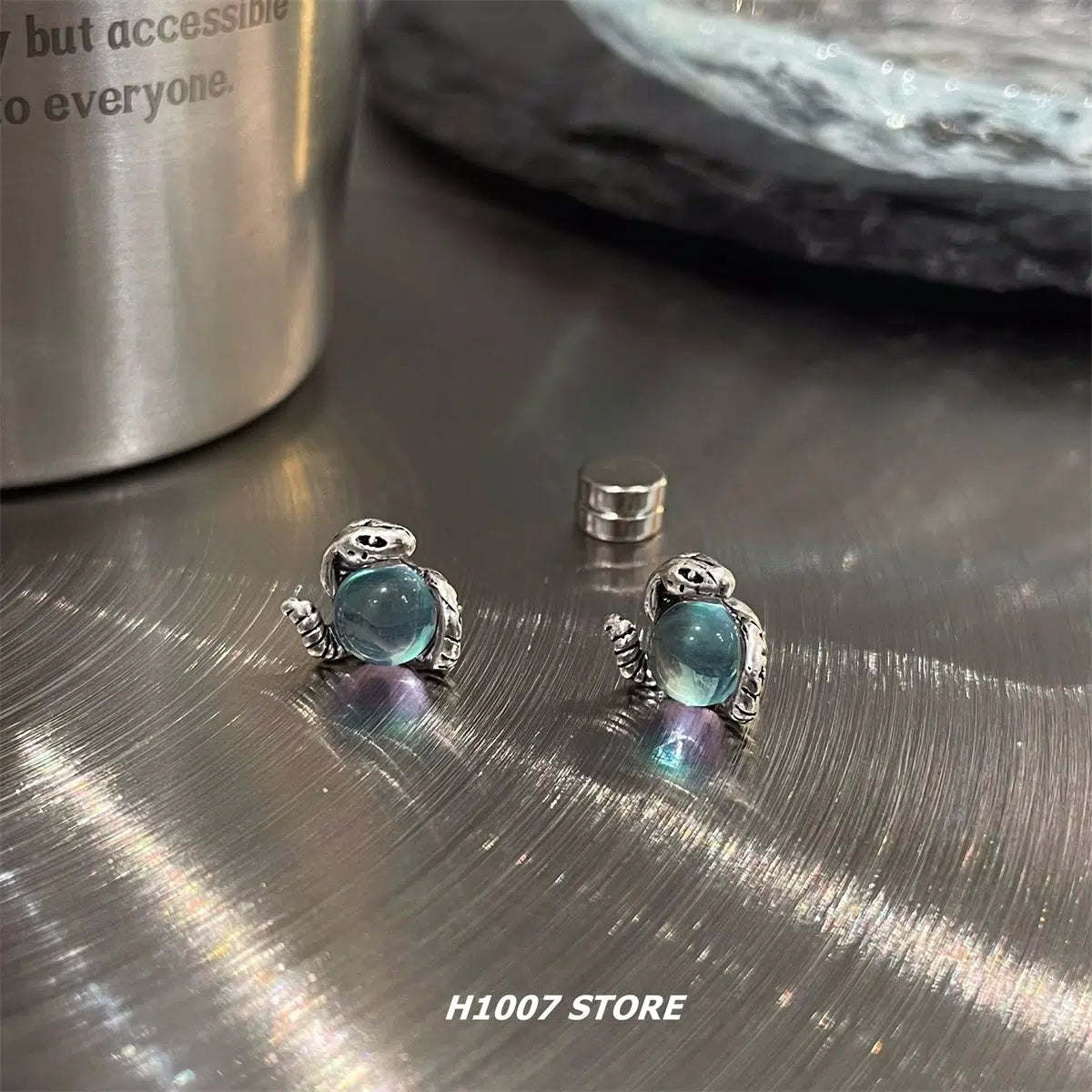 Blue Glass Stone Earrings