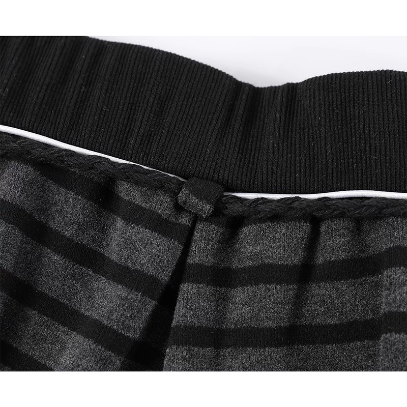 Fleece-Lined Striped Wide-Leg Pants