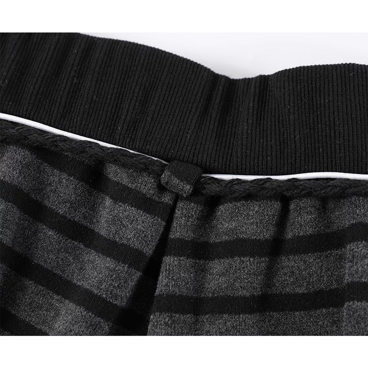 Fleece-Lined Striped Wide-Leg Pants