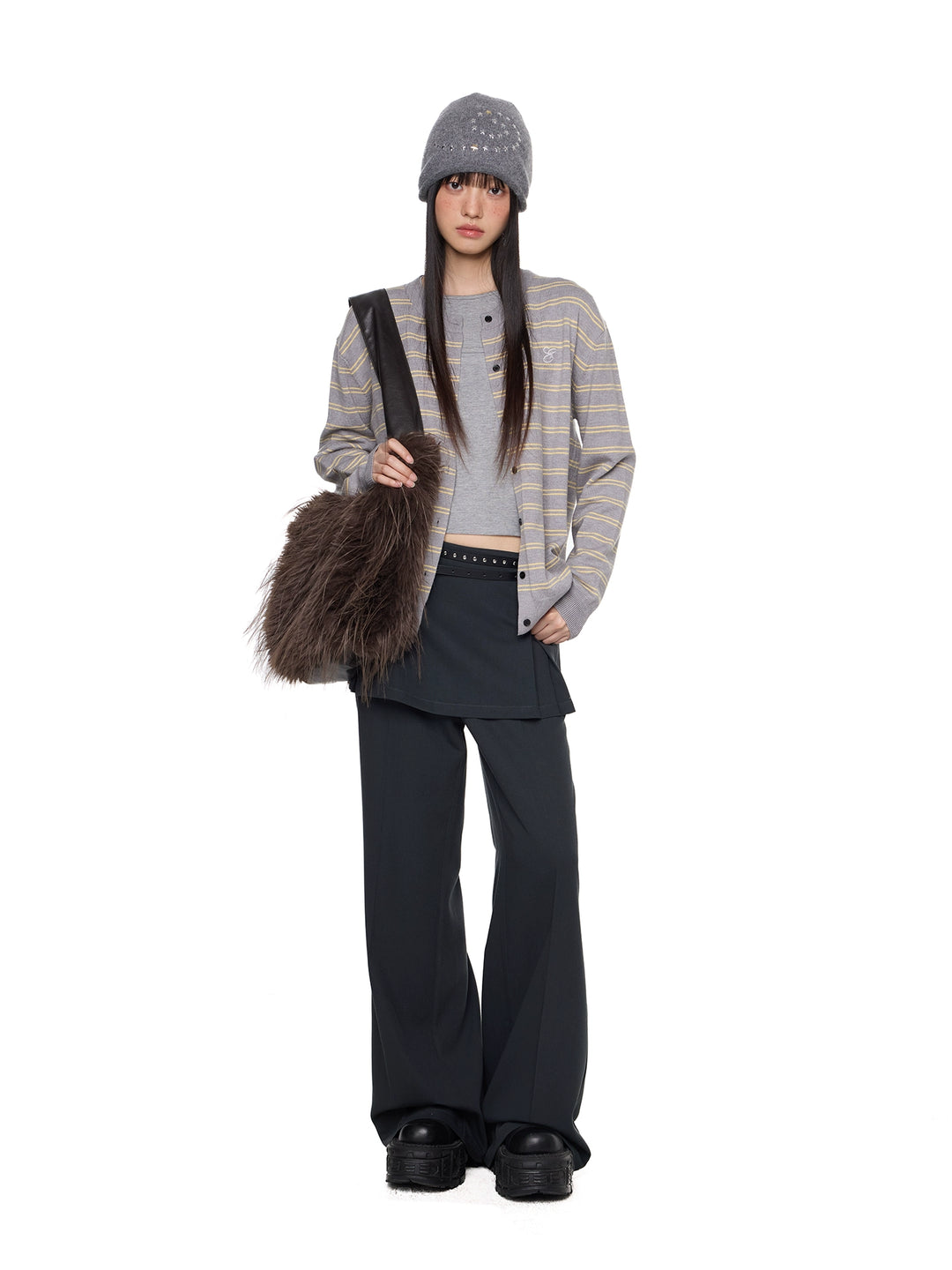 Button-front Striped Knitted Cardigan