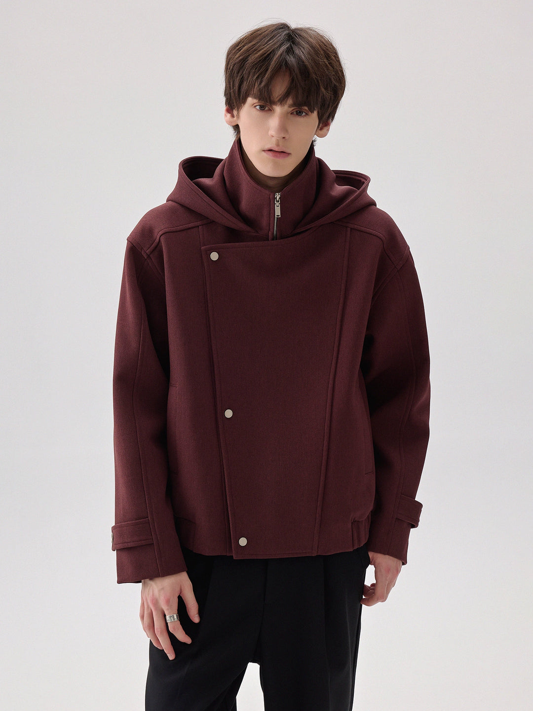 Hooded Stand Collar Zip Jacket
