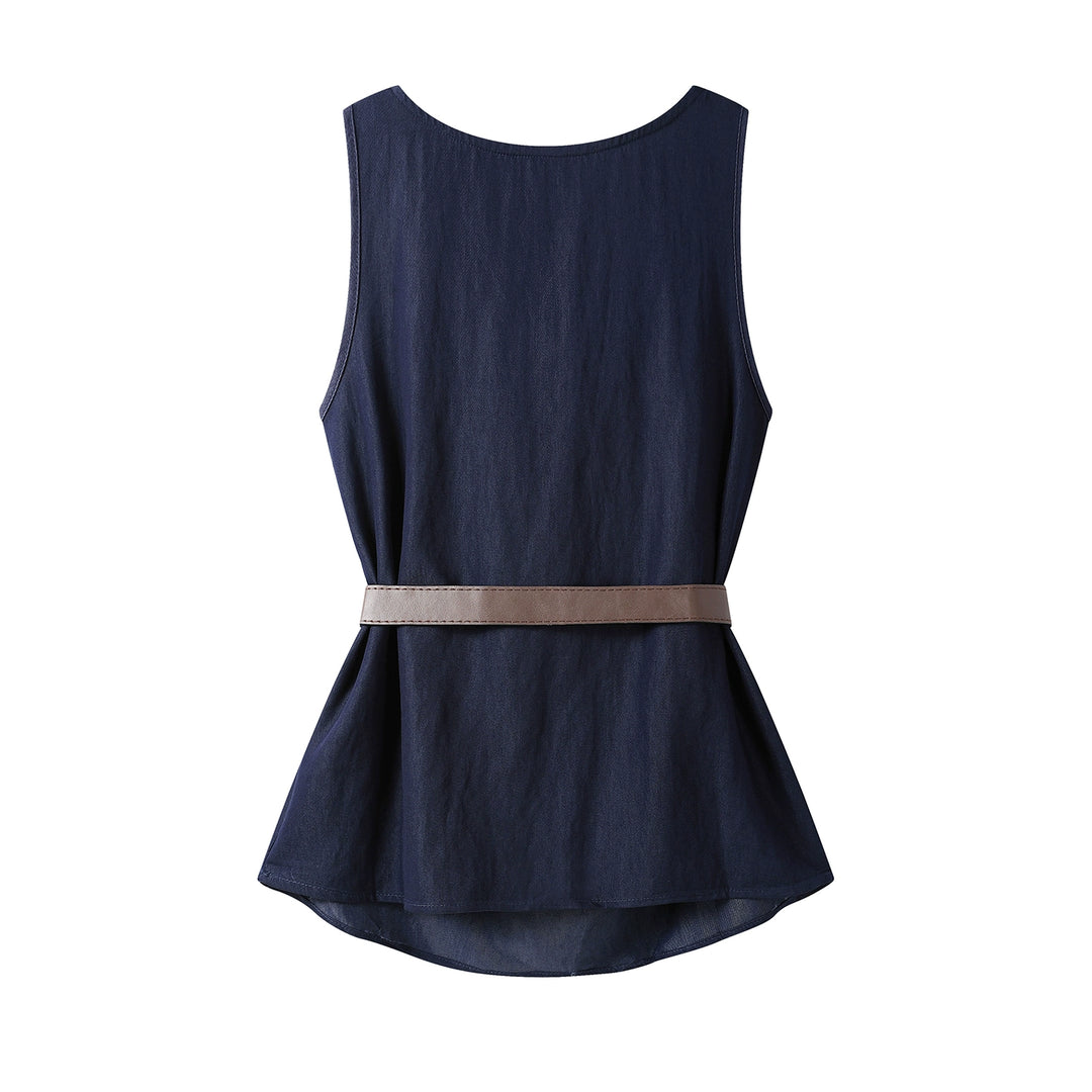 Belted Sleeveless Draped Neck Tank With Belt