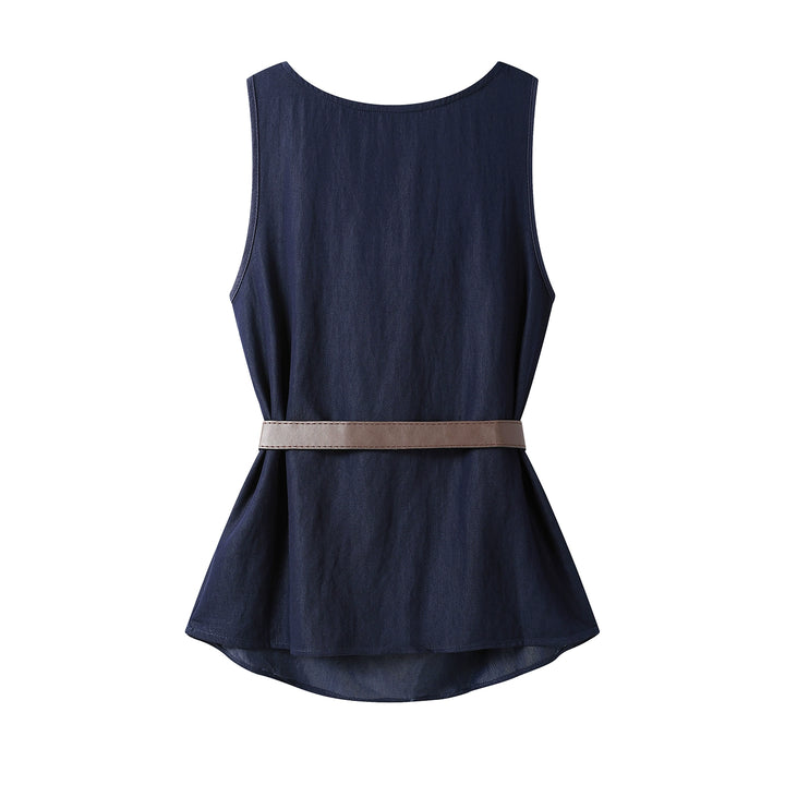 Belted Sleeveless Draped Neck Tank With Belt