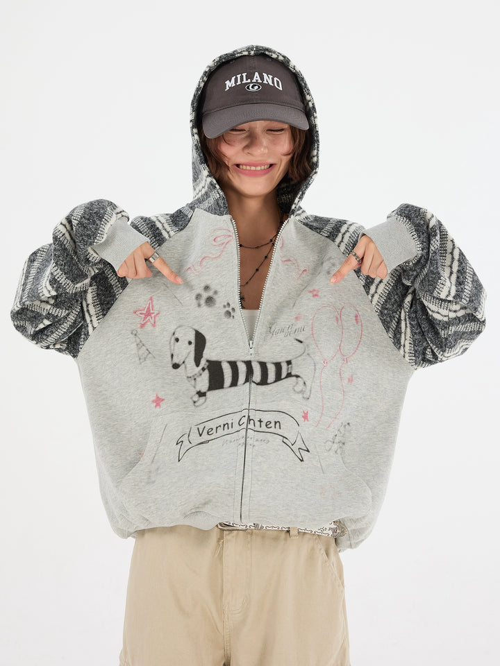 Retro taxhund stickad huva sweatshirt 