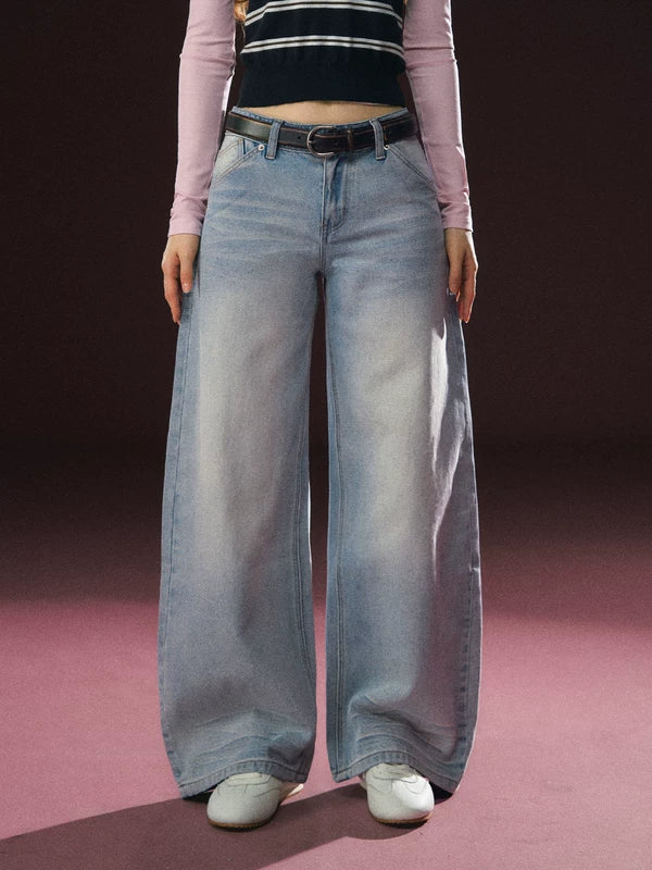 Pantaloni in denim a gamba larga a vita alta 