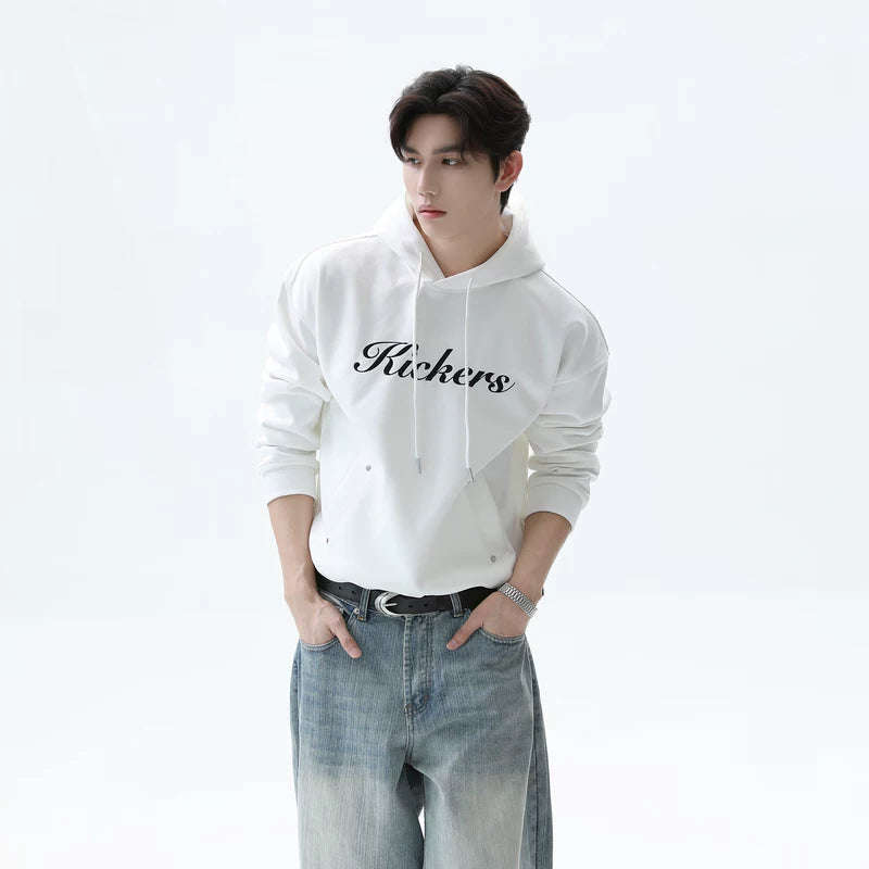 Embroidered Letter Drawstring Hooded Sweatshirt