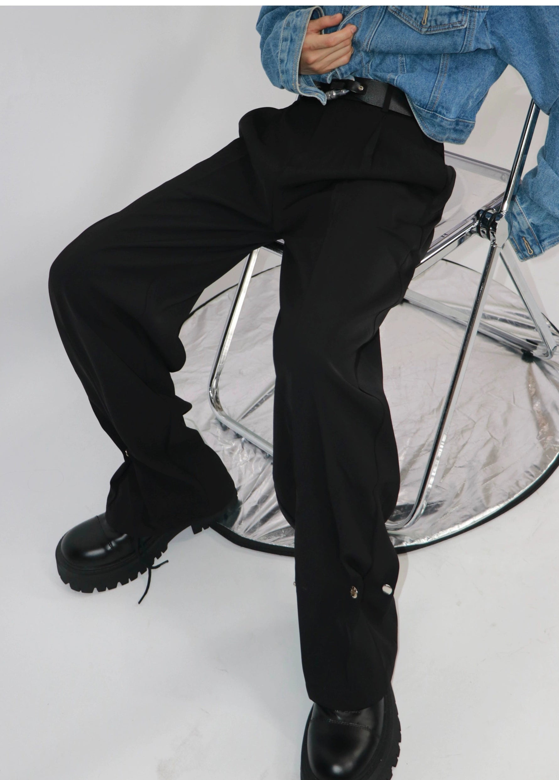 Straight Metal Button Design Loose Pants