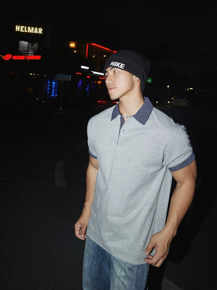 Plaid Stitching Short Sleeve Polo Shirt