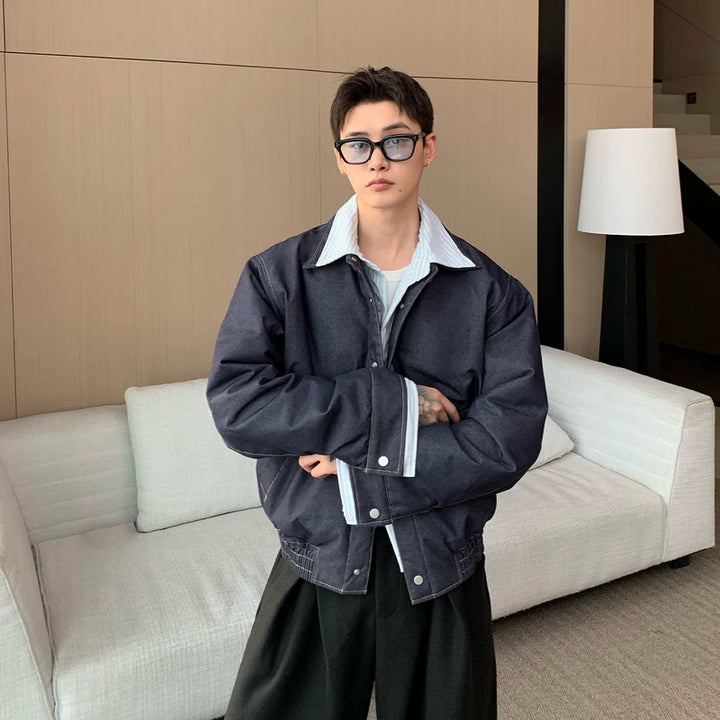 Gestreepte Revers Patchwork Katoenen Harrington Jas 