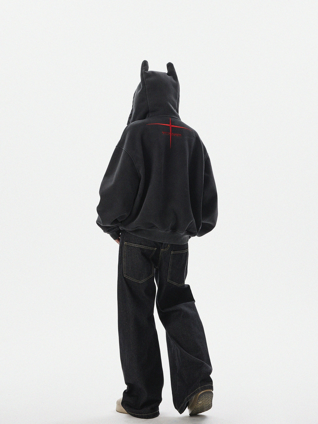Vasket Djevel Horn Zip Up Hoodie 