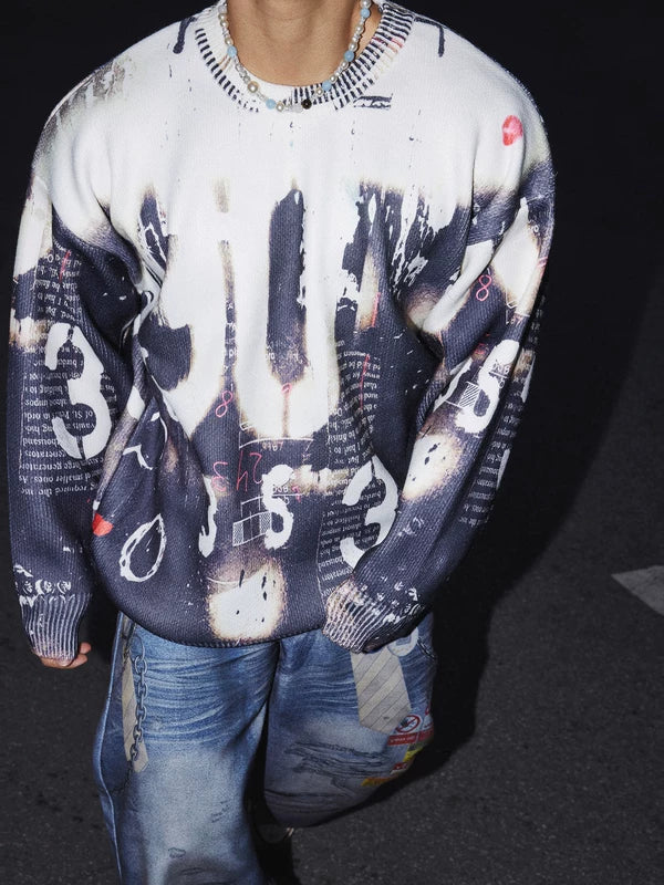 Maglione a maglia con stampa allover Retro Street 