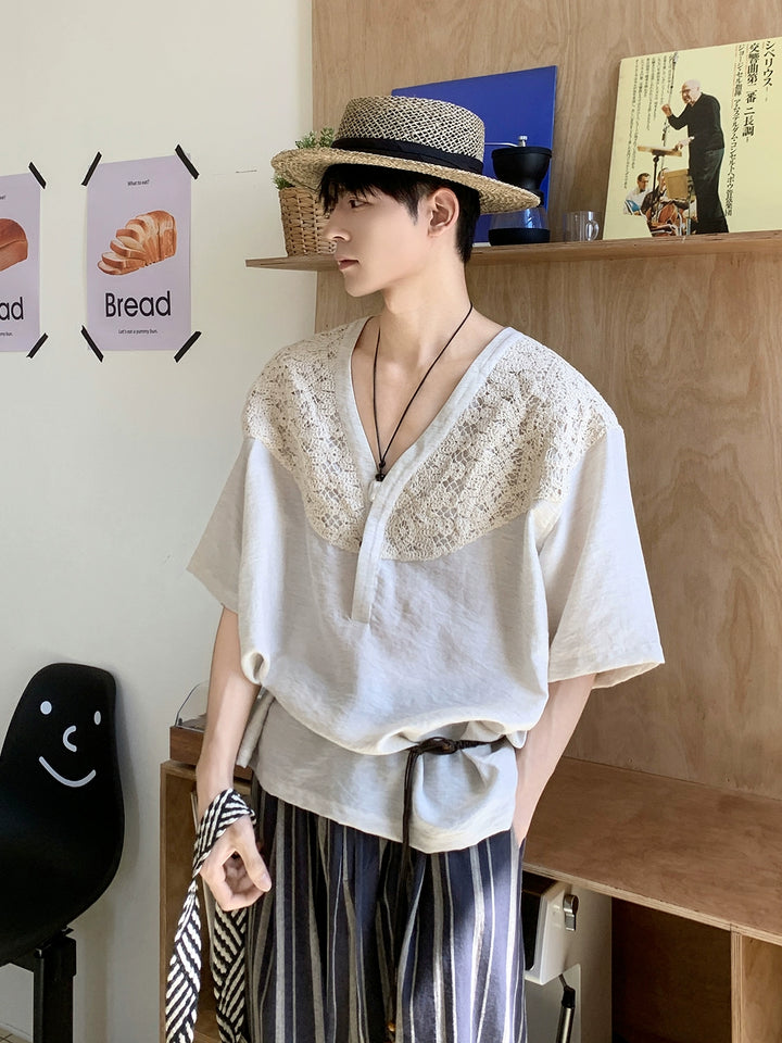 V-Ausschnitt Spitzen Bohemian Lockere Pullover 