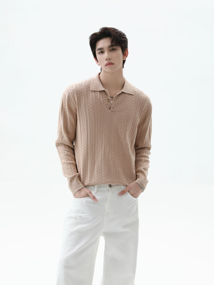 Cable Knit Lapel Sweater