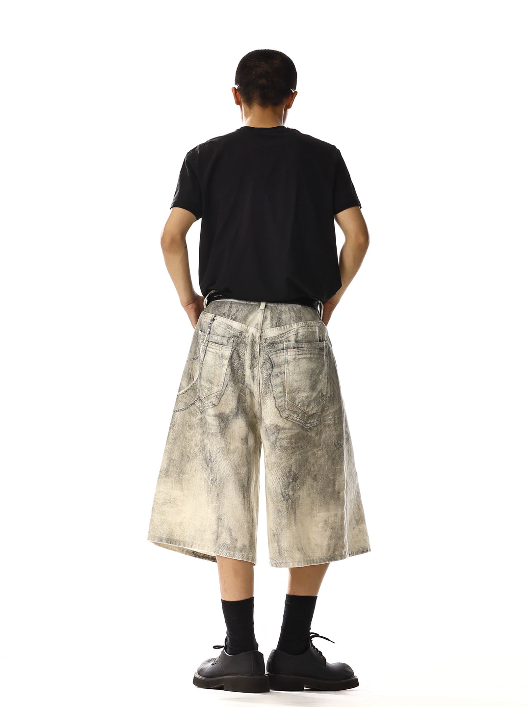 Cropped Wide-Leg Distressed Denim Pants