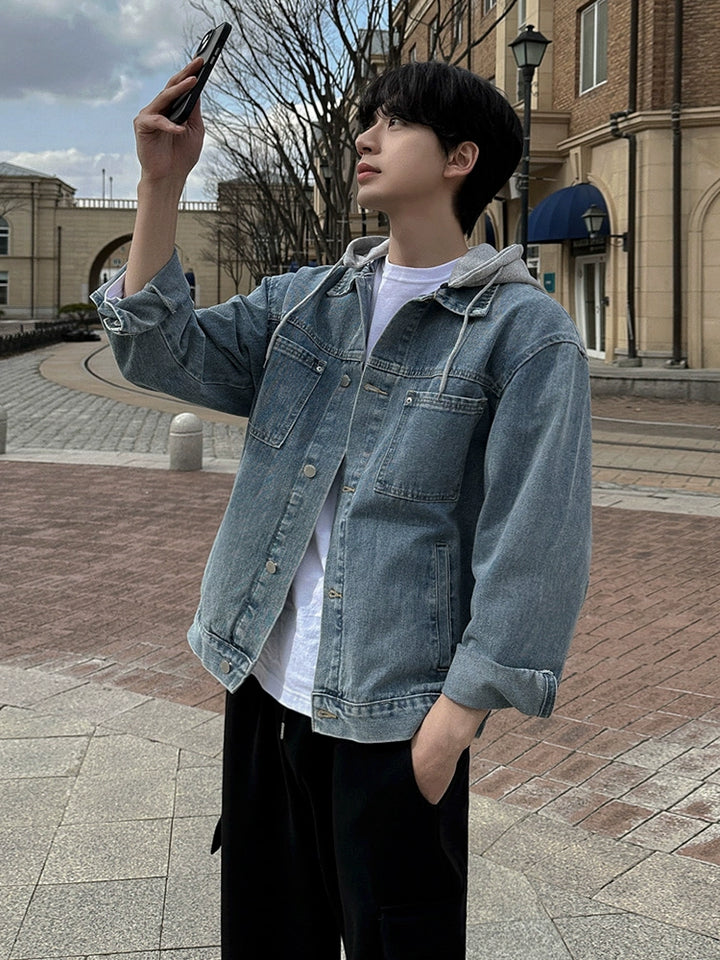 Kapuze Denim Jacke Lässiger Lockere Passform 