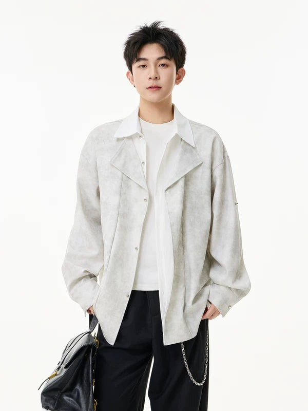 قميص ريترو مزيف من قطعتين بنمط باتش ورك 