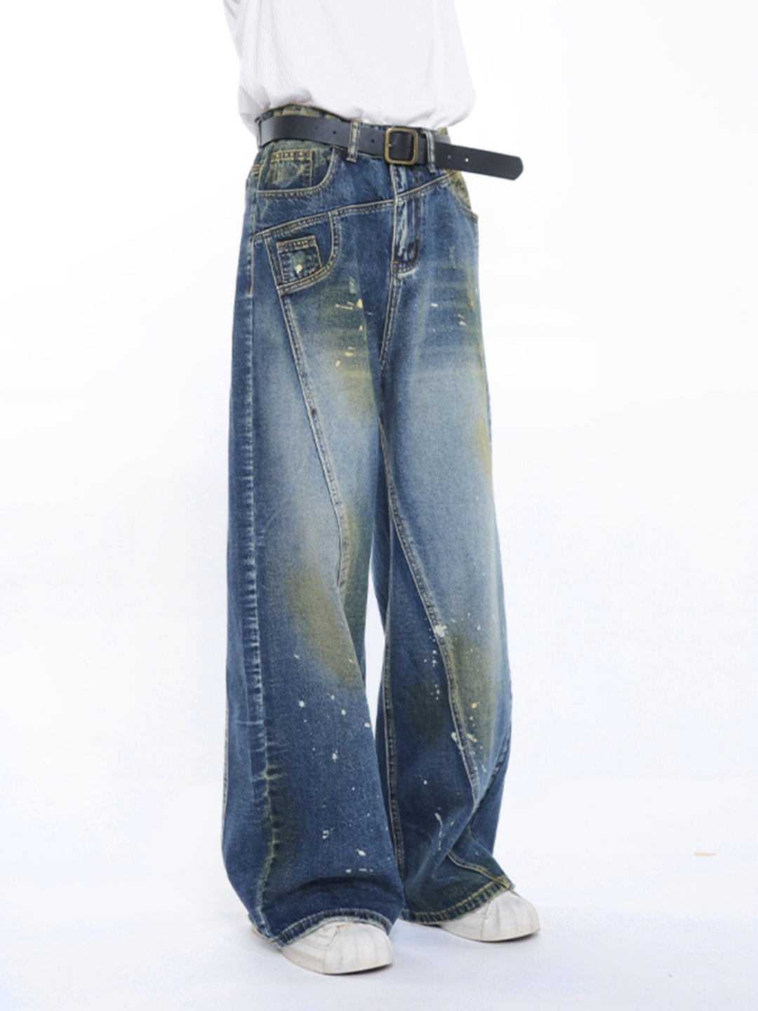 Jeans droits en patchwork lâche 