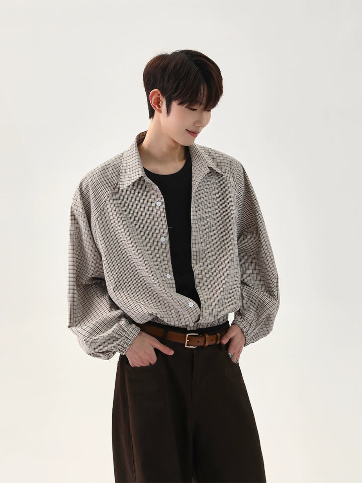 Camicia larga a maniche raglan a quadri 