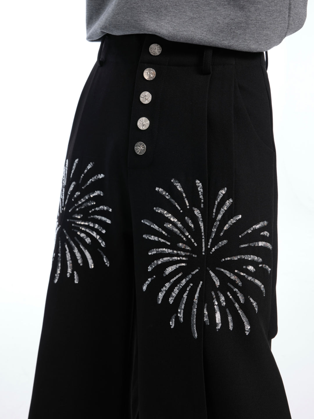 Sequined Button Wide Leg Pants