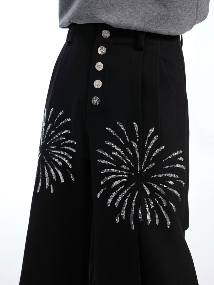 Sequined Button Wide Leg Pants