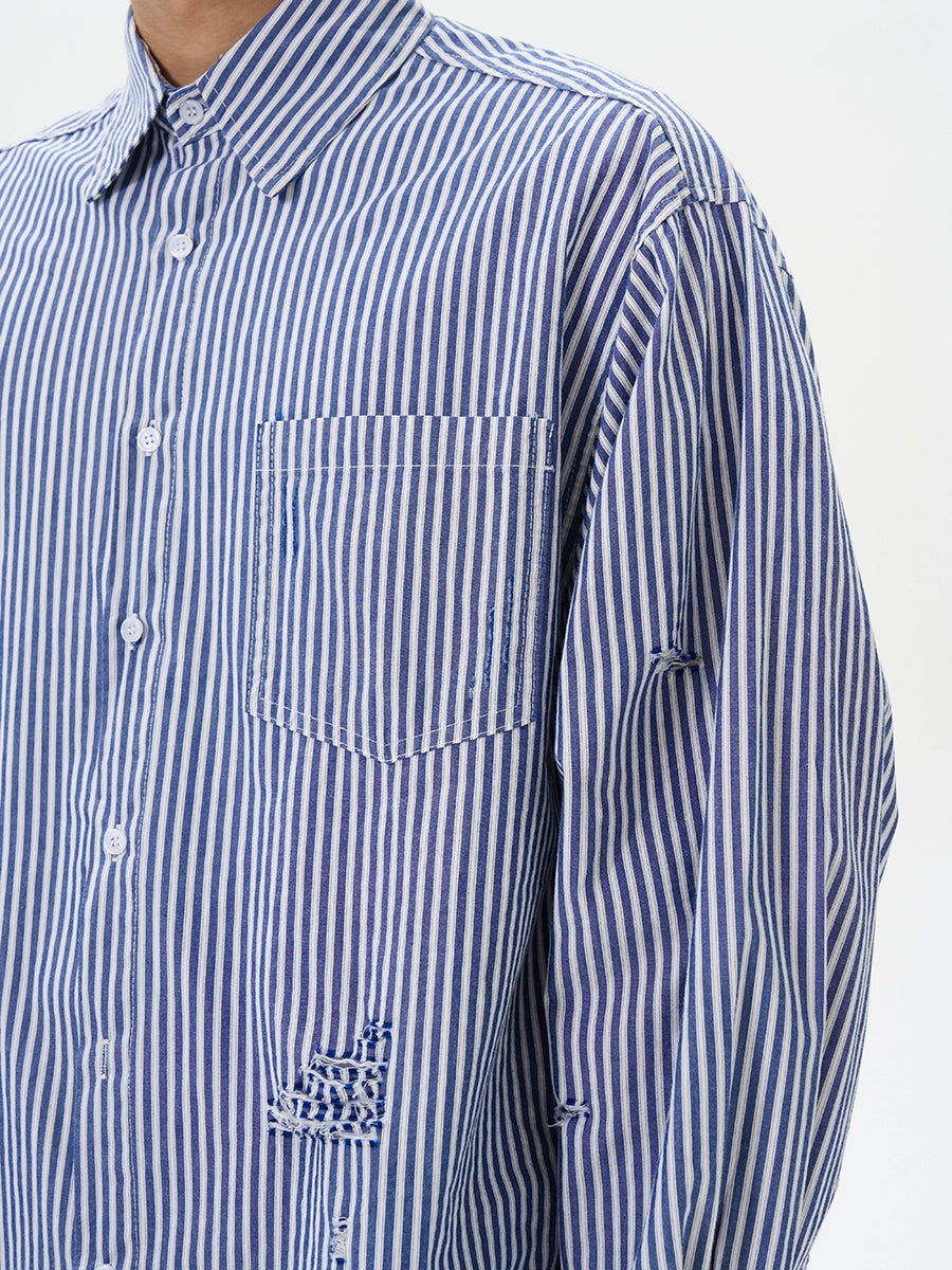 Giacca a camicia a maniche lunghe a righe retro 