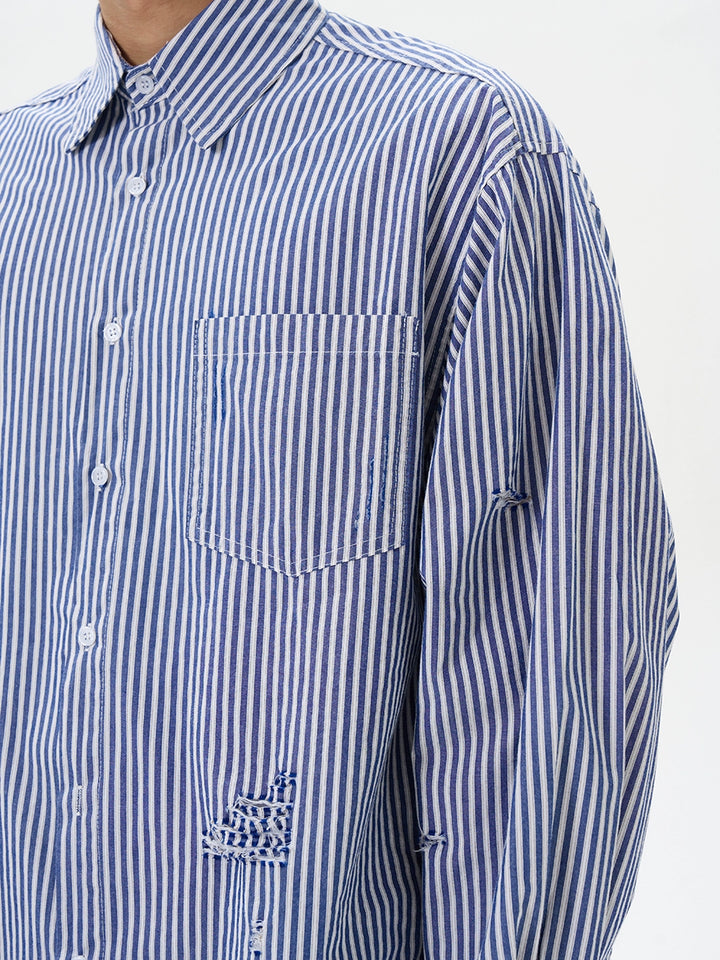 Giacca a camicia a maniche lunghe a righe retro 