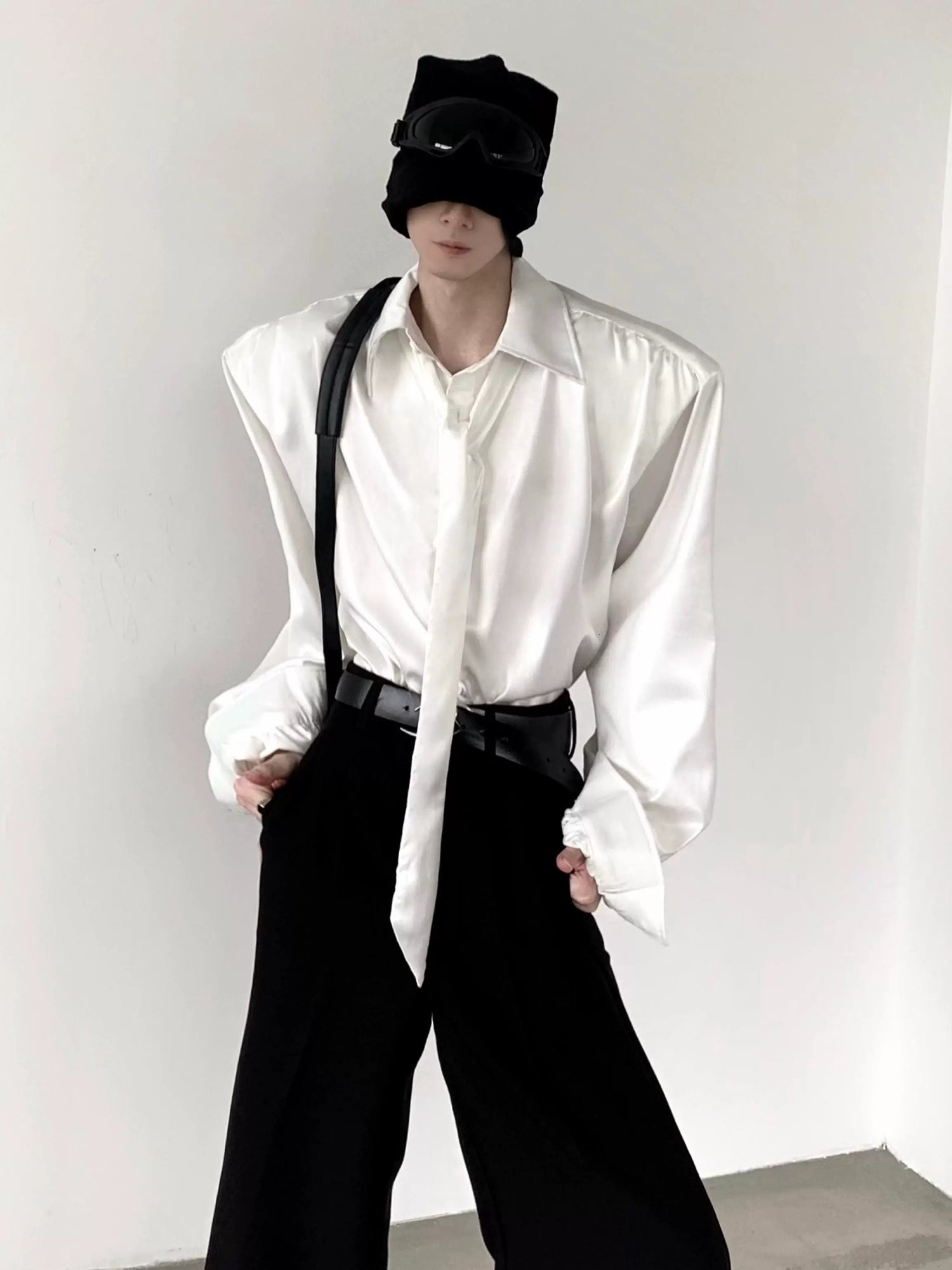 Chemise à col avec épaulettes en mercerisé liquide 