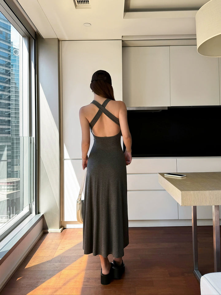 U-Neck Knitted Sleeveless Maxi Dress
