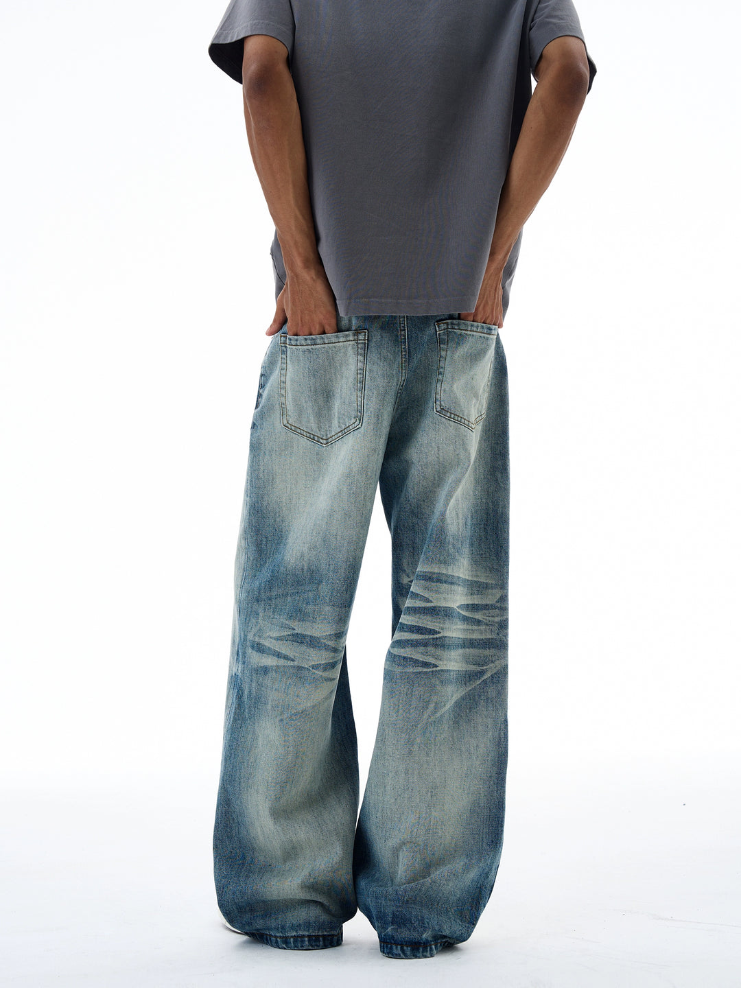 Jeans a gamba larga effetto lavato retro 