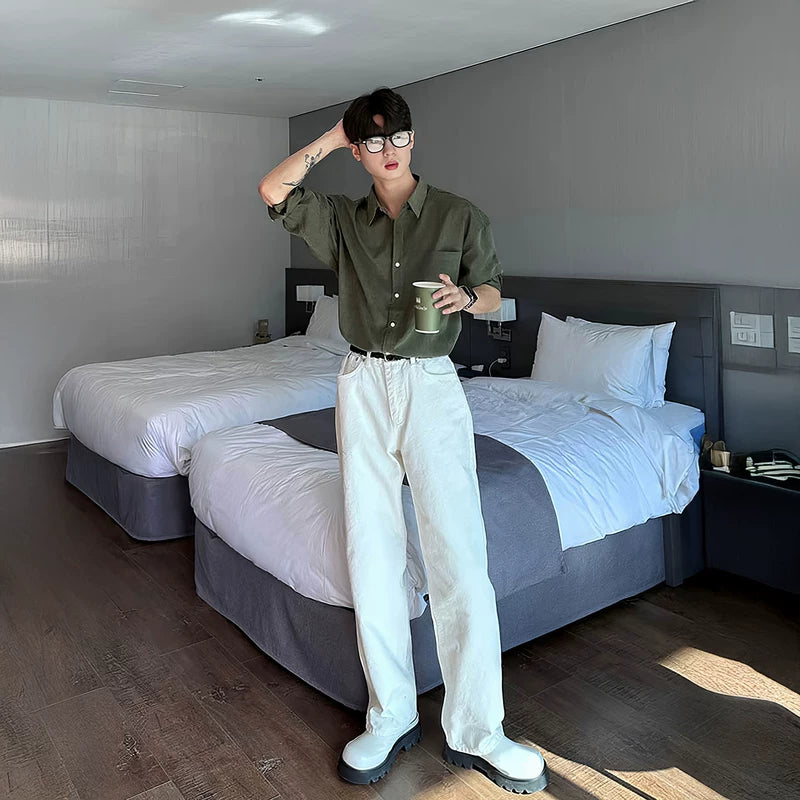 قميص كاجوال بأزرار وياقة طويلة الأكمام 