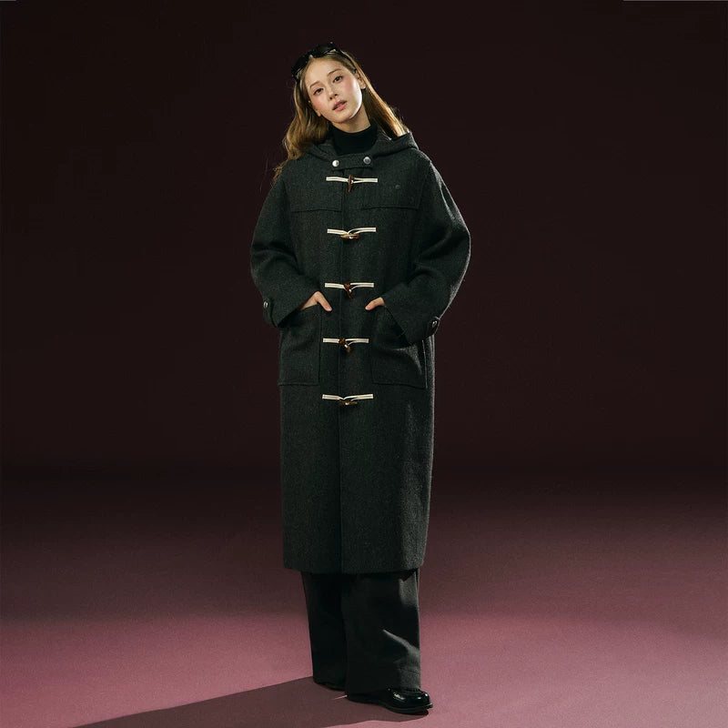 Long Hooded Wool Duffle Coat