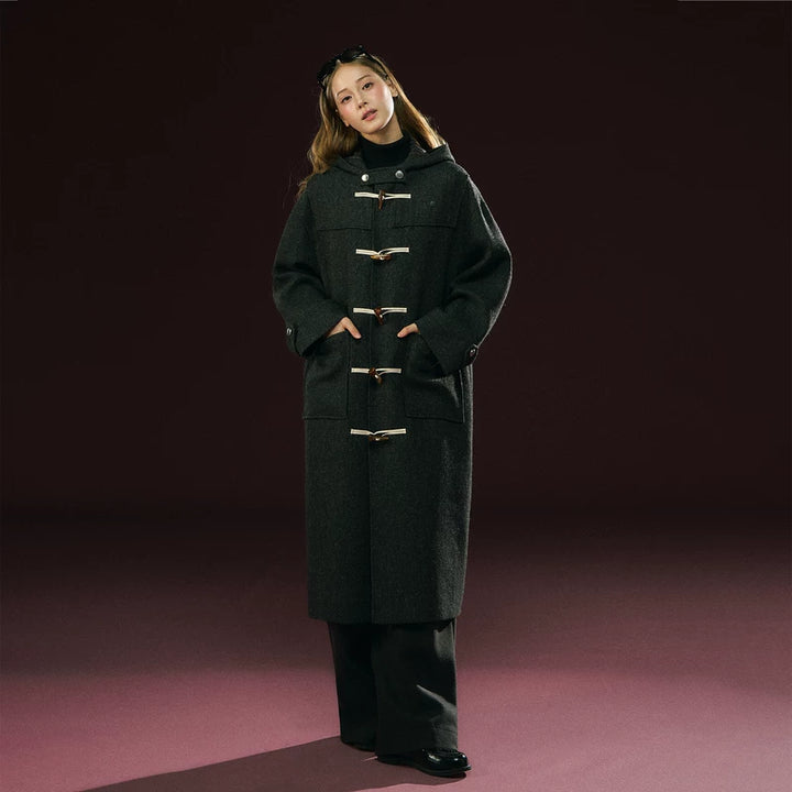 Long Hooded Wool Duffle Coat