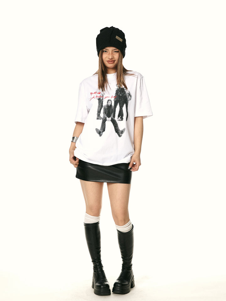 Retro Rock Print Cotton T-shirt