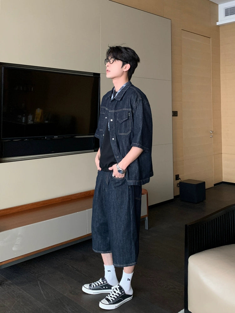 Set di camicia a maniche corte in denim e pantaloni 