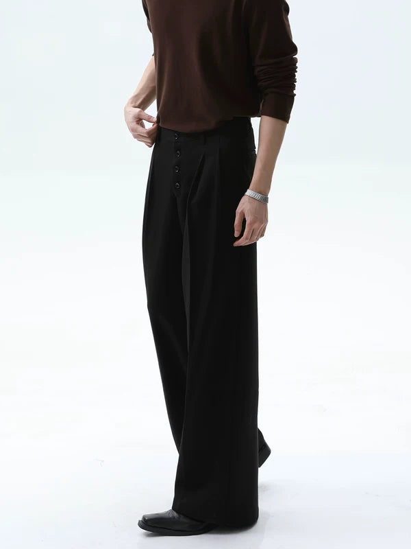 سروال واسع الساقين غير الرسمي مع طيات 