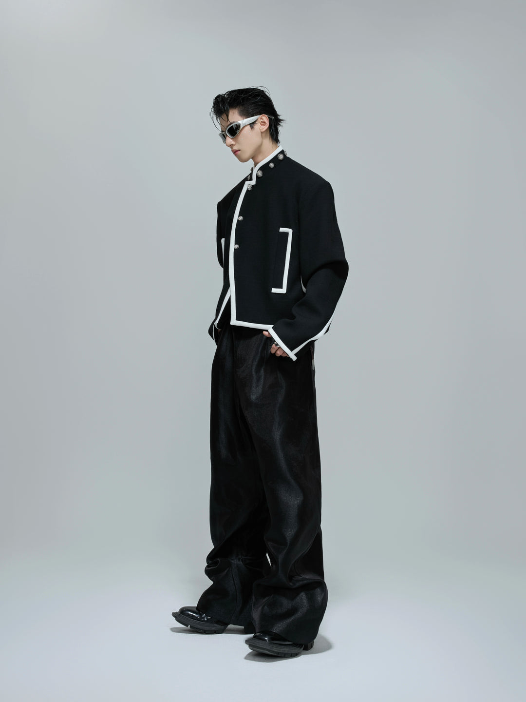 Stand Collar Contrast Trim Jacket