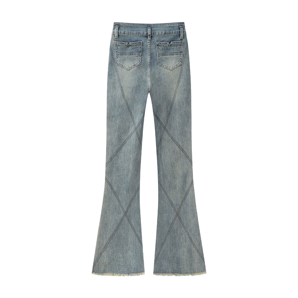 Pantalons rétro slim fit à taille haute et évasés 