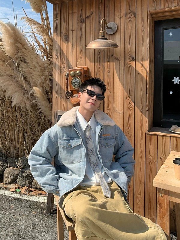 Fleece Collar Padded Denim Jacket