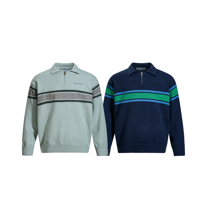 Striped Polo Collar Knit Sweater