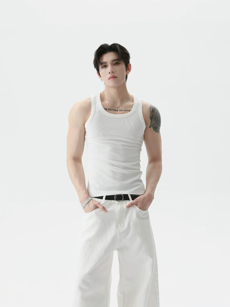 슬림 핏 민소매 리브드 스포츠 조끼 