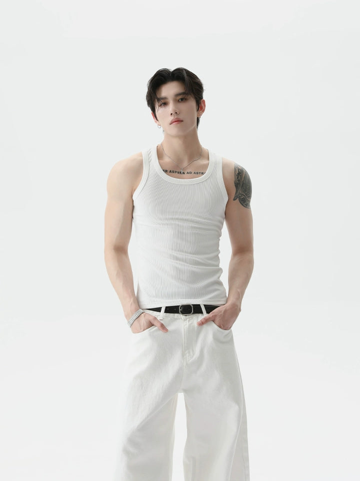 슬림 핏 민소매 리브드 스포츠 조끼 
