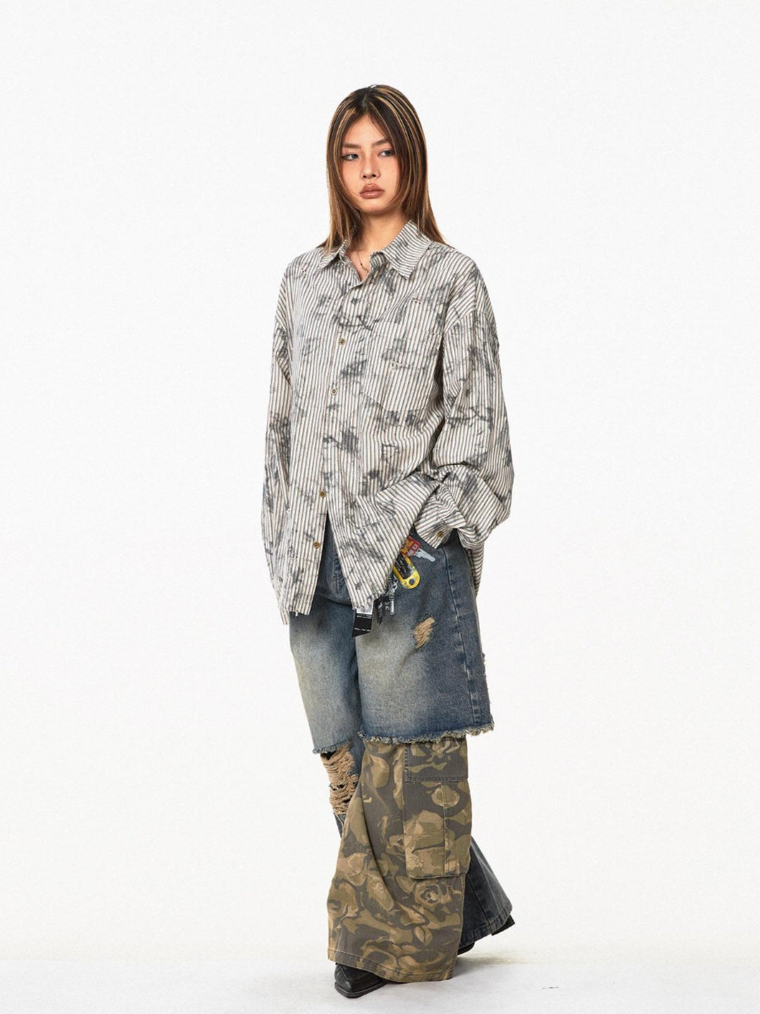 Retro Striped Tie-Dye Long-Sleeve Shirt