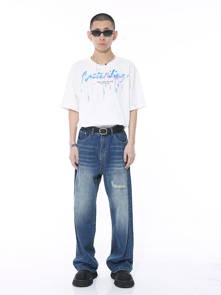 ルーズラウンドネックプリントTシャツ 