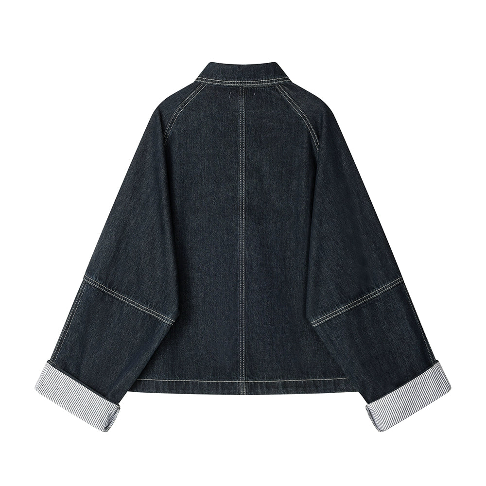 Veste en denim rétro avec des poignets rayés 