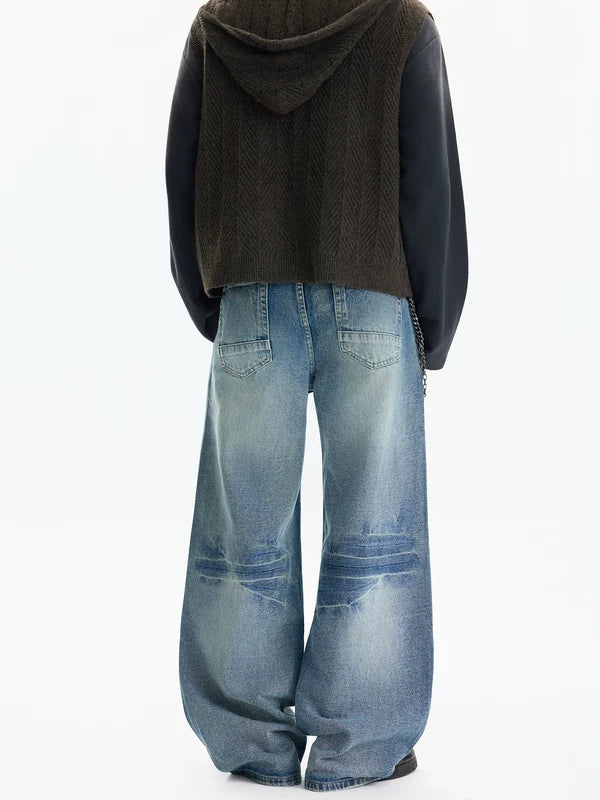 Distressed lös passform raka ben jeansbyxor 