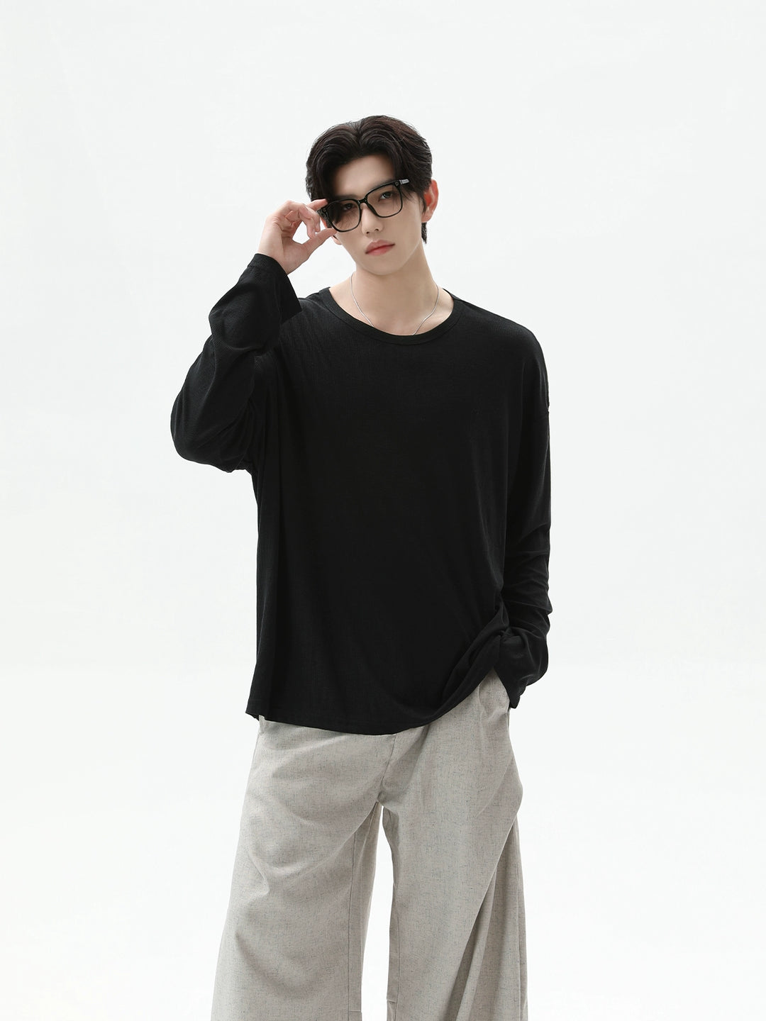 Textured Long Sleeve Relaxed Fit Pullover