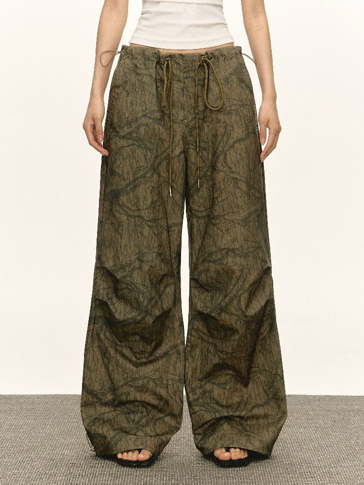 Retro Wide Leg Drawstring Casual Pants